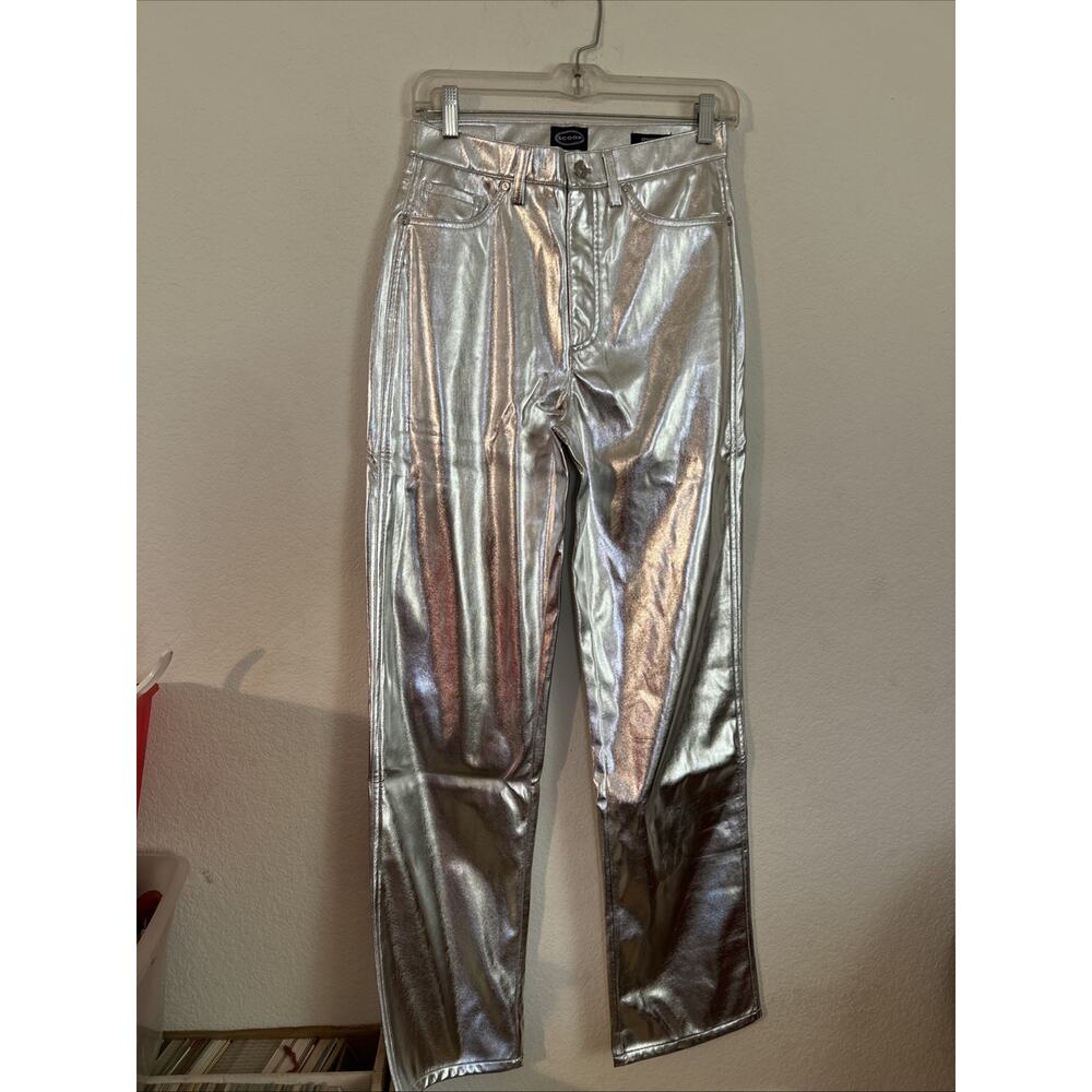 Scoop pants trousers slacks Stove Pipe women's 4 metallic silver straight leg